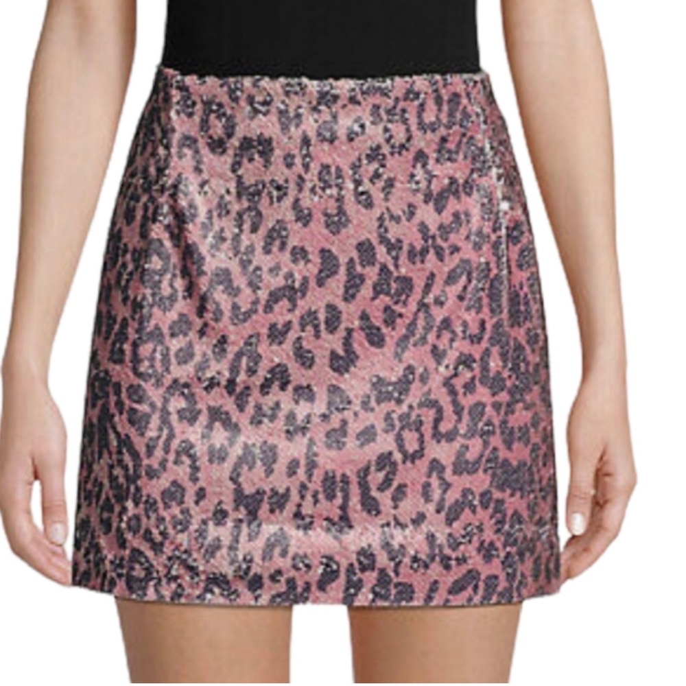 Free People Pink Cheetah Sequin Mini Skirt